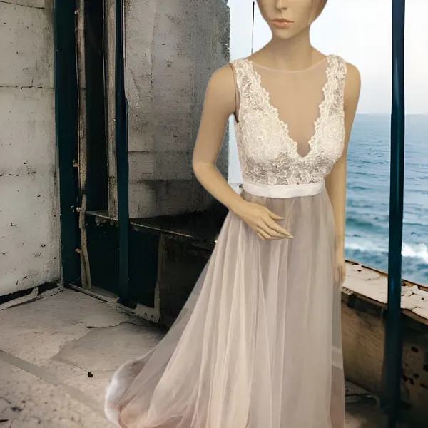 Hebeos wedding dress white lace‎ and tool over champagne sz 2 - Image 6
