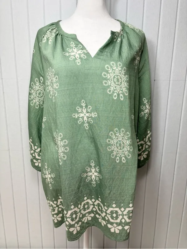 Bebonnie Boho Embroidered Tunic Top - Sage‎ Green Size L NEW - Image 6