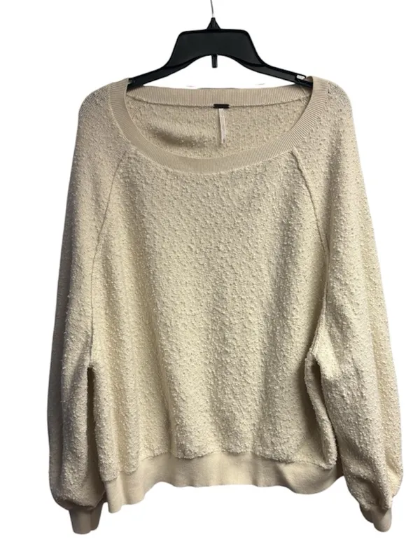 Free People Found My Friend Textured Cream Oversized Cotton Blend Pullover XL - Image 2