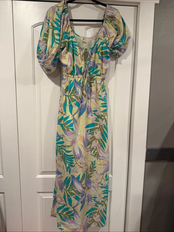 Billabong today’s wish Yellow Floral Tropical Maxi‎ Dress with Teal & Lavender - Image 2