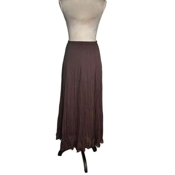 Christopher & Banks Long Flowy Stretchy Chocolate Brown Pleated Maxi Elastic Waist Skirt Size M Boho - Image 9