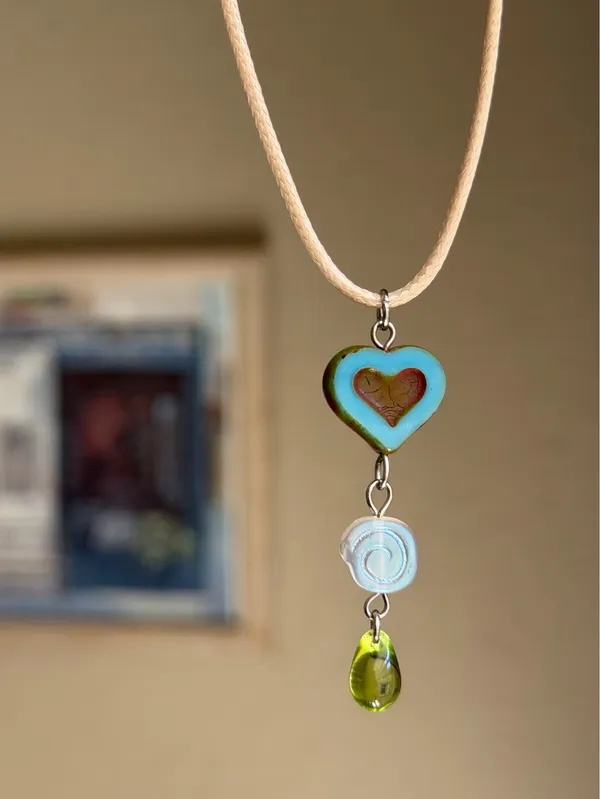 Handmade Czech glass beads fairy whimsy cute necklace🍃🌀🩵 - Image 3