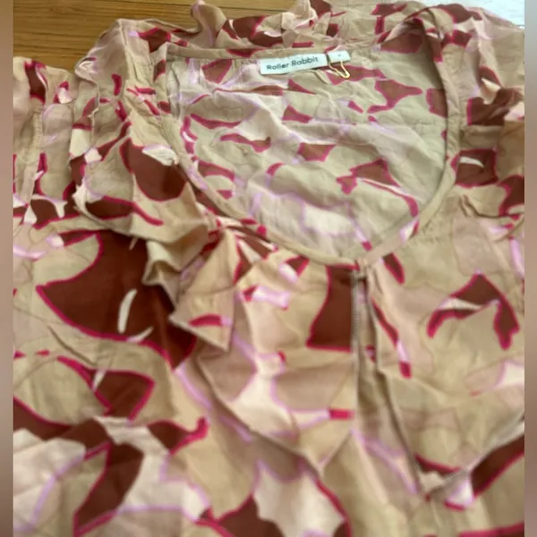 NWOT Roller Rabbit ruffle abstract floral balloon sleeve viscose blouse fall top - Image 5