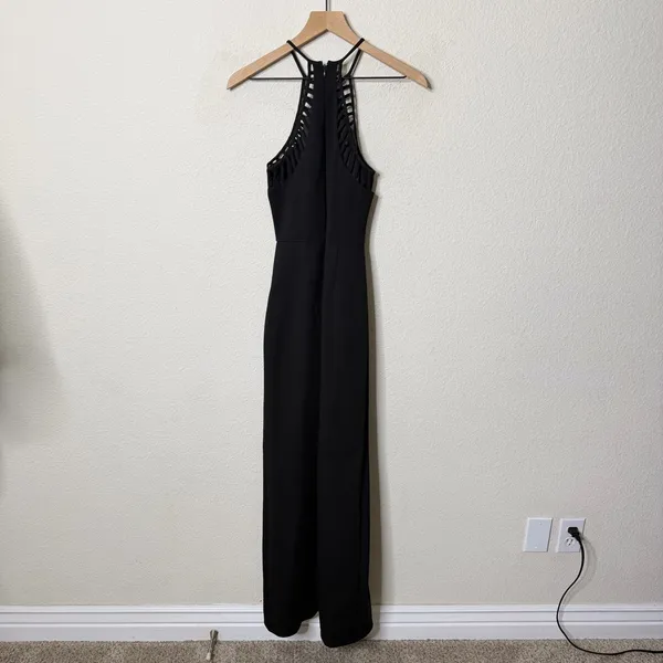 NWT‎ NBD Black Maxi Dress High Neck Lattice Cutout High Slit Womens Size S - Image 4