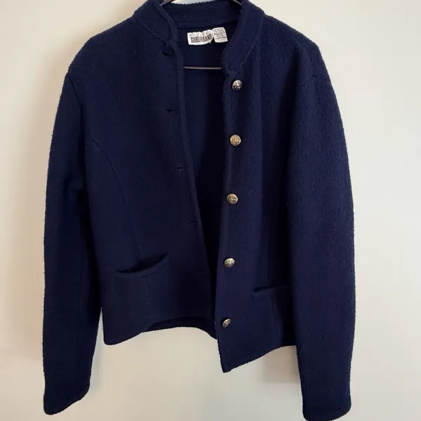 Vintage Country Suburbans 100% Wool Navy Jacket Womens M Gold Buttons Hong Kong - Image 3