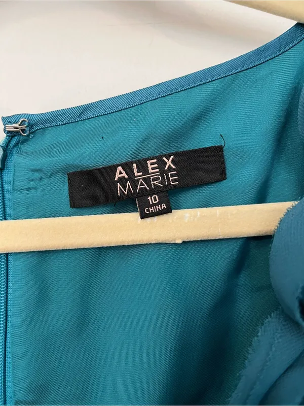 Alex Marie Teal Satin Sleeveless Rosette Neck Cocktail Dress party wedding guest - Image 2
