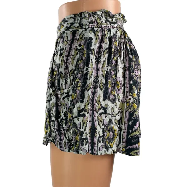Bundle of 2 Free People Black Floral Boho Smocked High Rise Mini Shorts Size XS - Image 5