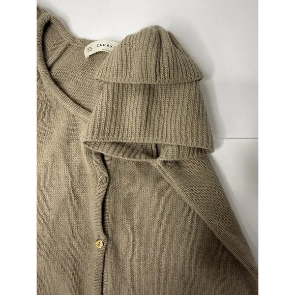 ZARAKNIT Cardigan Ruffle Sleeve Tan Size M Boho Chic Angora Wool Girlhoodcore - Image 9