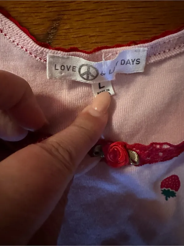 Love Peace & Lazy Days Strawberry Lace Trim Pajama Set Pink Coquette PJs Viral - Image 11