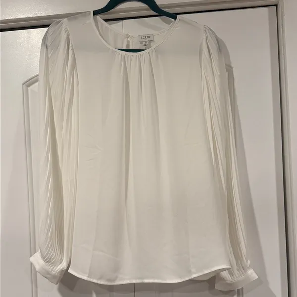 J. Crew White‎ Pleated Long-Sleeve Blouse medium - Image 2