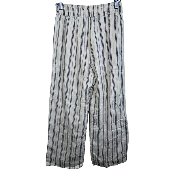 Abercrombie & Fitch Cream Navy Blue Striped Linen Wide Leg Pants Womens Size S R - Image 2