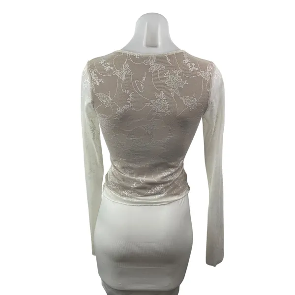 I.AM.GIA Yvette Womens Sheer Mesh Floral Lace V Neck Long Sleeve Blouse Top Sz S - Image 5