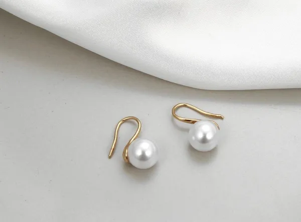 Elegant white pearl dangle drop earrings for women - Image 2