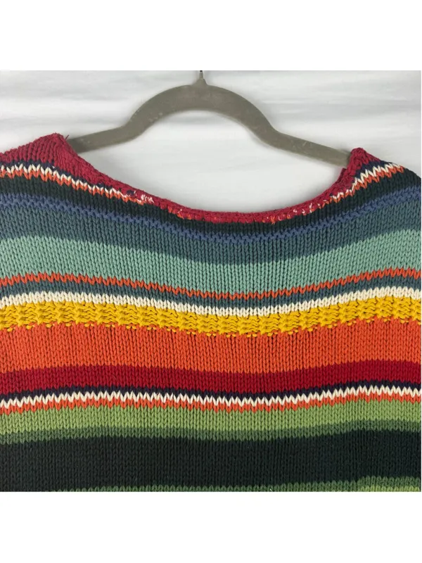 Chaps 1X Stripe Chunky Knit Sweater Heavyweight Grandmacore Pullover Boho Retro - Image 5