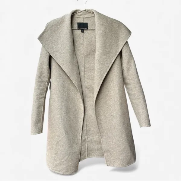 Banana Republic Double Faced Wool Wrap Coat Women XS Beige Minimalist Long - Image 2