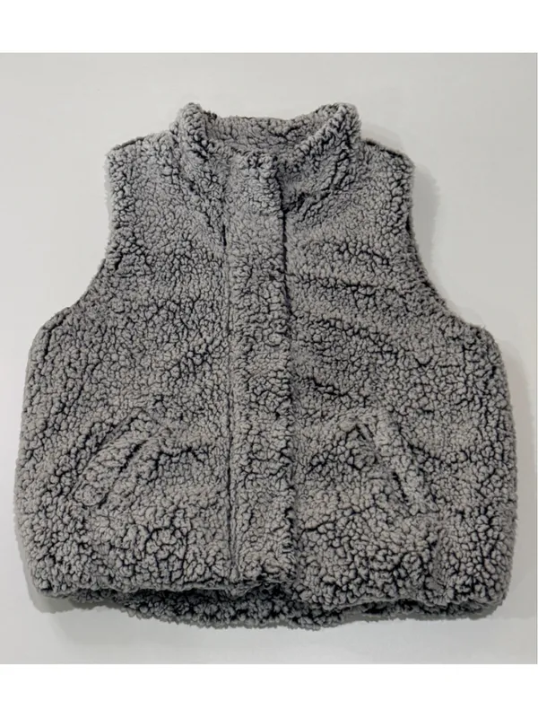 Harper Heritage Sherpa Fleece Vest Gray Snap Front Zip Pocket Cozy Size Small - Image 8