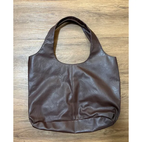Brown Faux Leather Grommet Studded Hobo Shoulder Bag Slouchy Tote Handbag - Image 4