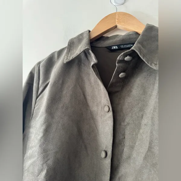 Zara Green Faux Suede Button‎ Down Shirt Shacket - Image 3
