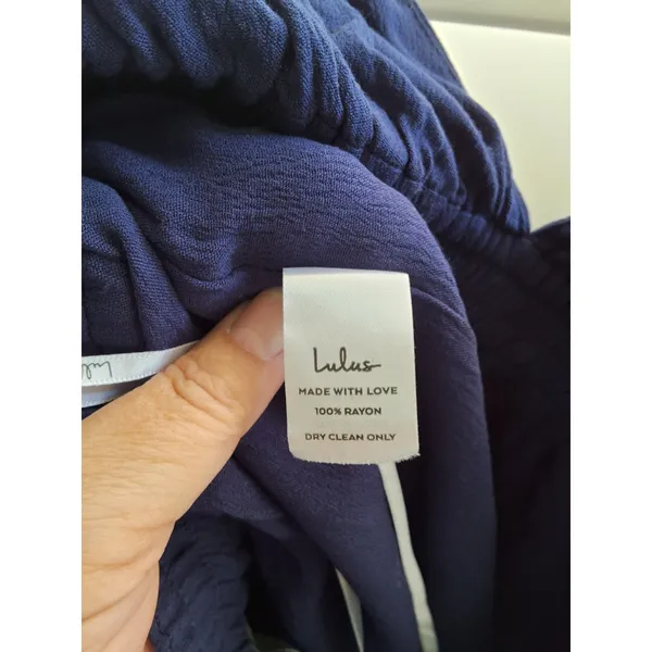 Lulus Women's L Navy Blue Textured V-Neck Tie Back NWOT Romper Jumpsuit Summer - Image 6