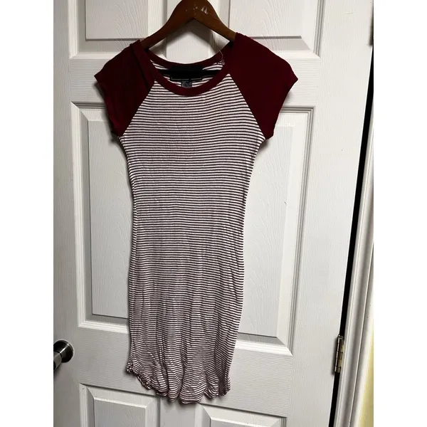 Polly‎ & Esther Womens Medium Burgundy Striped Raglan Baseball T-Shirt Dress - Image 2