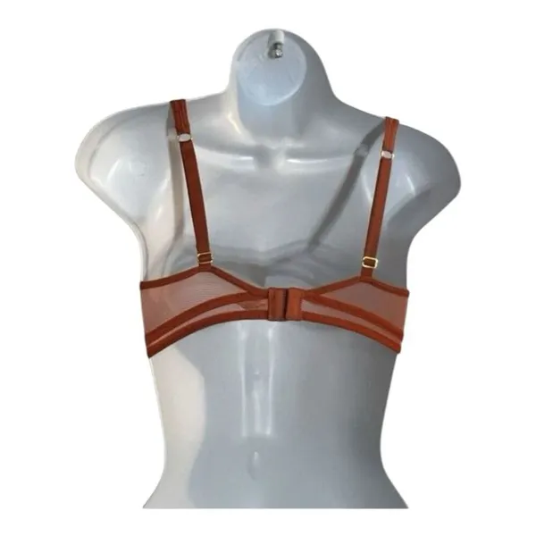 Women Orange Brown Mesh Trim Bralette Size M Wireless Unlined Lingerie - Image 2