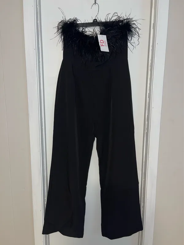 Ostrich feather jumpsuit Black Size L - Image 2