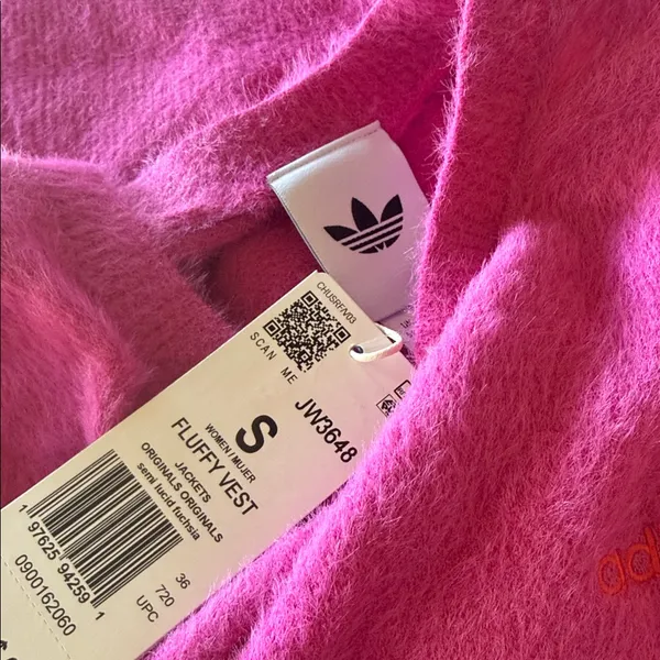 NWT adidas Fluffy Knitted Vest Fuzzy Soft Pink Red Small Semi Lucid Fuchsia - Image 12
