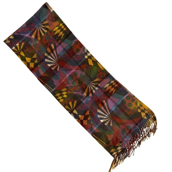 FENDI Multicolor Geometric Abstract Scarf Embroidered Logo Fringe Bohemian Fall - Image 3