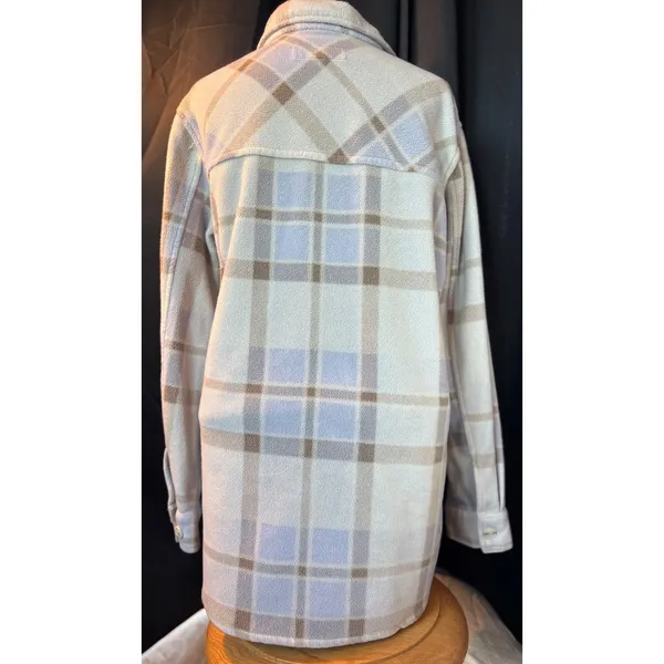 Plaid Fleece Shacket Light Purple Lavender Button Front Shirt Jacket Medium - Image 6
