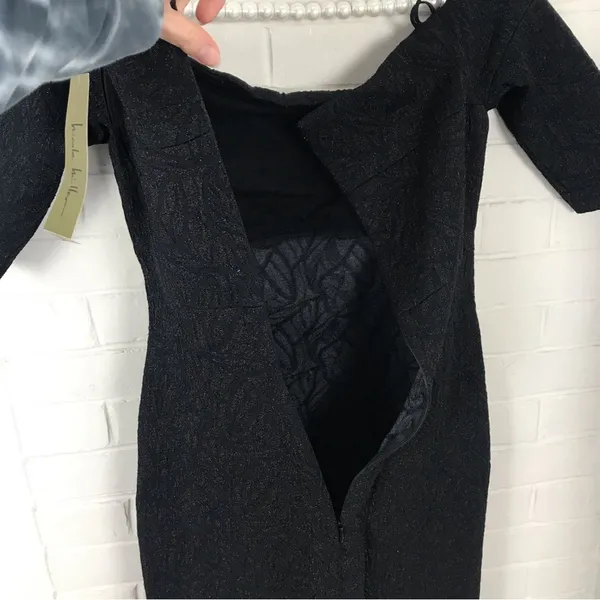 NWT Nicole Miller Collection Off The Shoulder Black Shimmer Dress SAMPLE - Image 12