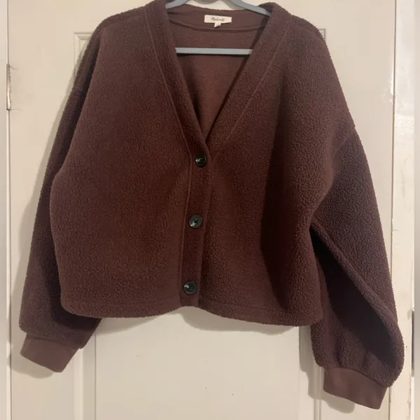 Madewell $98 Re(sourced) Fleece Chocolate Brown Teddy Bear Cardigan Sweater Fall - Image 3