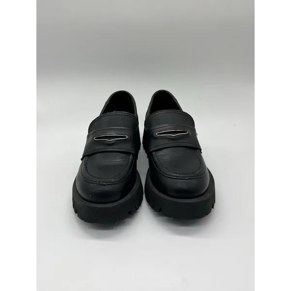 Steve Madden Shoes Womens Size 7 Black Leather Lawrance Loafers Chunky Lug Sole - Image 2