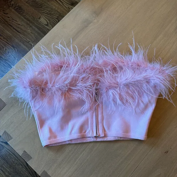 Revolve Pink Feather Trim Bustier Top - Image 4