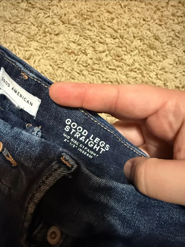 Good American Dark Blue Straight-Leg Distressed Jeans - Image 3