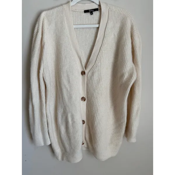 Quince Mongolian Cashmere Oversized Boyfriend Cardigan Sz Med Cream Sweater - Image 2