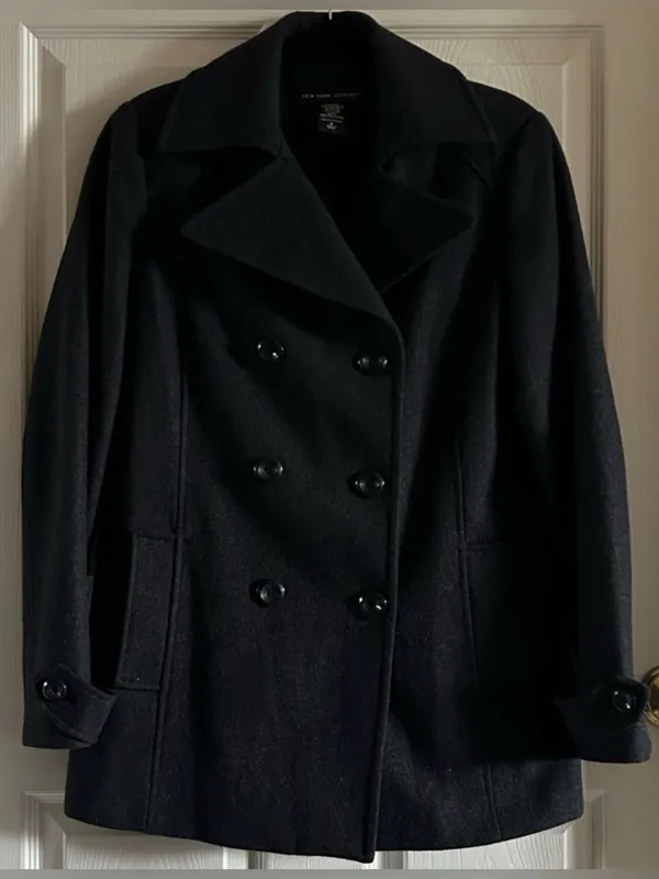 New York & Co Fall Gray Wool Blend Pea Coat Jacket Sz 6 Dark Academia Preppy - Image 12