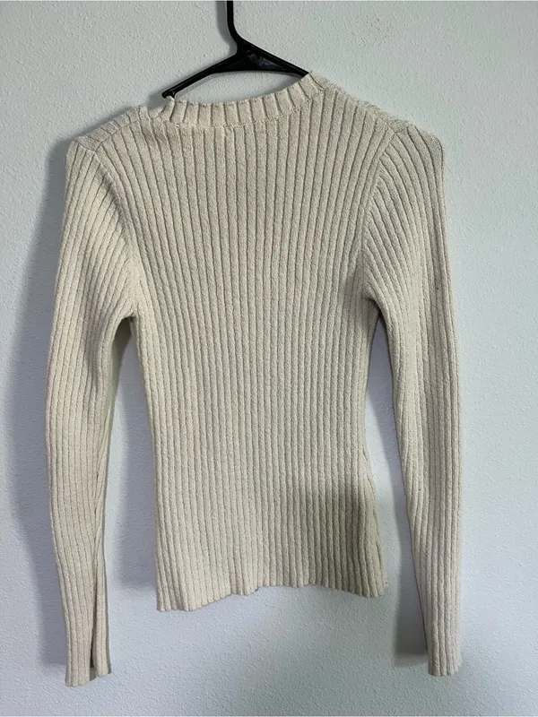 H&M Women’s Cream Ribbed Long-Sleeve Sweater - Image 4