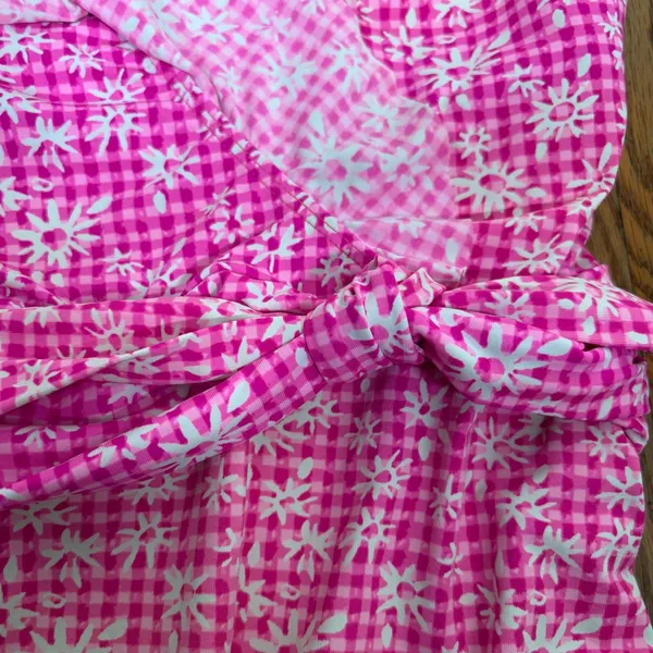 Lilly Pulitzer‎ Pink Gingham Floral Ruffle Wrap One Piece Swimsuit size 14 - Image 5