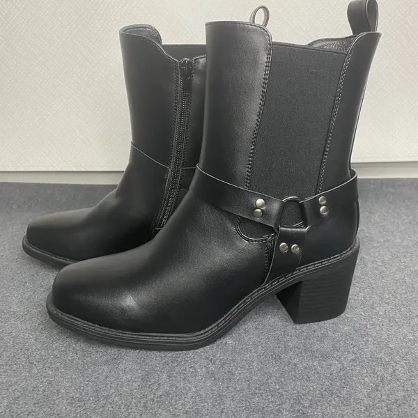 Pazzle Ankle Boots Womens Block Heel‎ Western Buckle Detail Black Sz 9 - Image 2