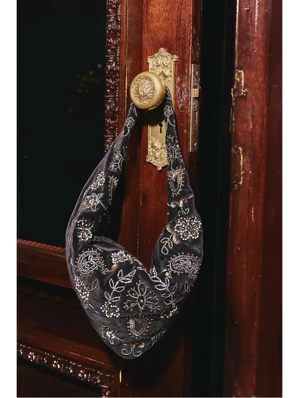 Free People Bohemian Witchy Nashville Nights Beaded Velvet Bag Black NWT Evening - Image 16