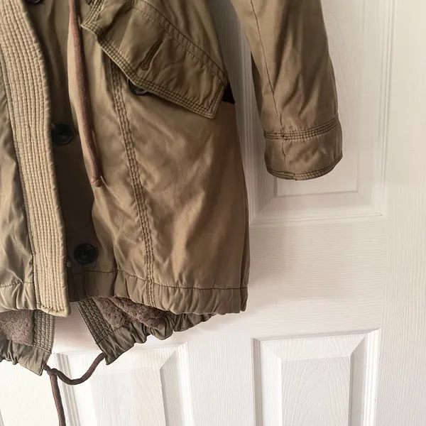 Abercrombie Military Green Brown Sherpa Fur Lined Hood Winter Parka Y2K Large - Image 5