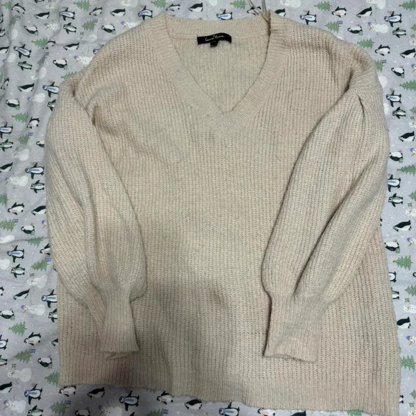 Cream V-Neck Slouchy Sweater - Image 2