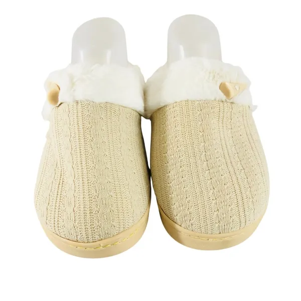 Womens Clog Slippers Knit Faux Fur Lined Slip On Beige Ivory Size 38/39 US 6/7 - Image 2