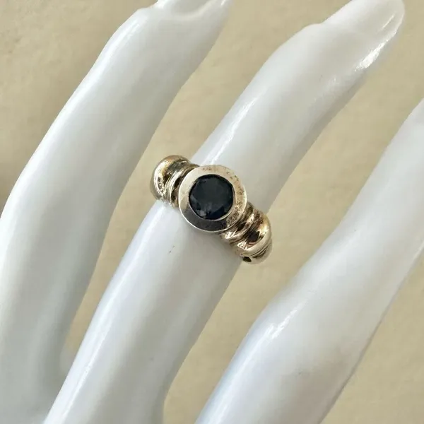 Unique Sterling Silver & 14K Gold Ring with Blue Faceted Stone - Image 5