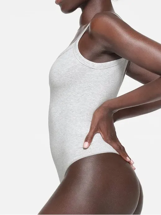 SKIMS NWT Cotton Jersey Scoop Neck Bodysuit in Light Heather Grey‎ Size XL - Image 2