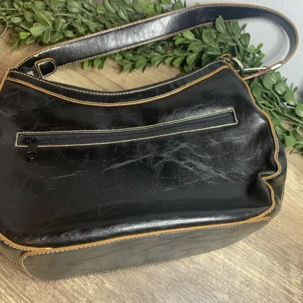 Black Leather Look Handbag Purse - Image 2
