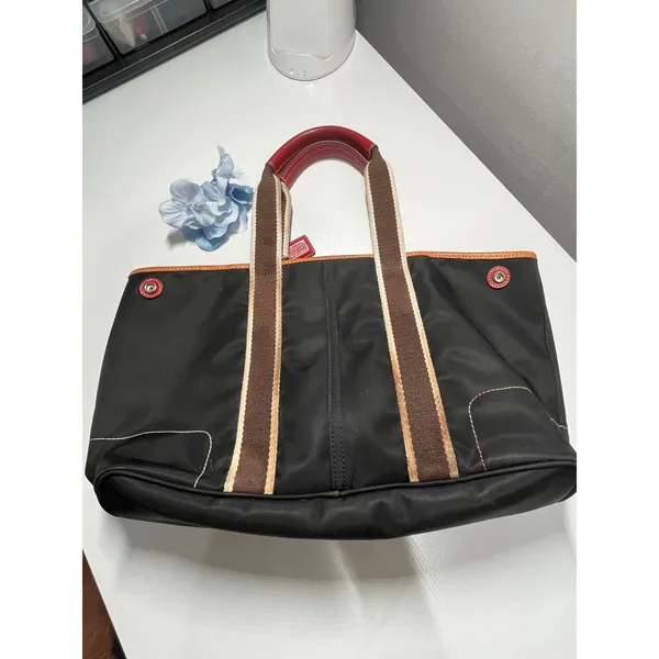 Y2K Coach Hamptons Weekend Tote Bag Black Nylon Red Leather Trim 5078 - Image 12