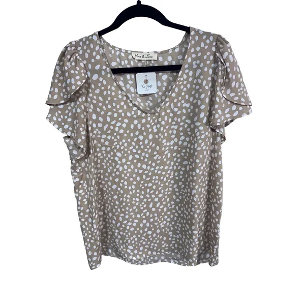 Vine & Love Polka Dot‎ Flutter Sleeve Boho Cottagecore Blouse USA Made Women's M - Image 2