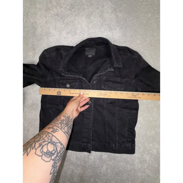 Women's Small American Eagle Black/Grey Denim‎ Jacket 100% Cotton - Image 7
