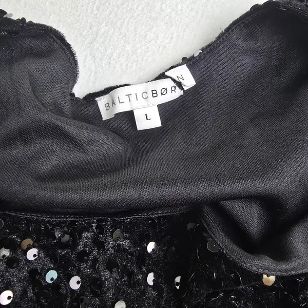 Baltic Born NWOT Julia Sequin Maxi‎ Dress Black Long Sleeve Side Slit L - Image 7